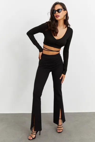 Женские черные брюки с разрезом BK1528 Cool & Sexy, черный