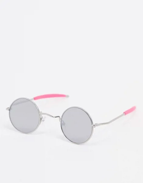 Круглые солнцезащитные очки в серебристой оправе с розовыми вставками на дужках Spitfire-Серебристый