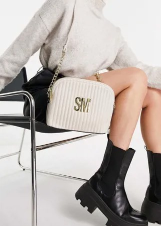 Кремовая стеганая сумка через плечо на ремешке-цепочке с логотипом Steve Madden-Белый