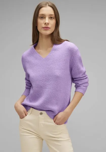 STREET ONE Свитер с V-образным вырезом и ребристой структурой, цвет Soft Pure Lilac