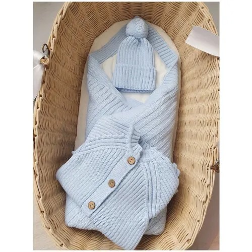 Комплект одежды  MAMI для мальчиков, шапка и бант и плед и комбинезон и пинетки, повседневный стиль, размер 62-74, синий