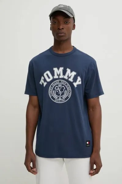 Хлопковая футболка Tommy Jeans, темно-синий