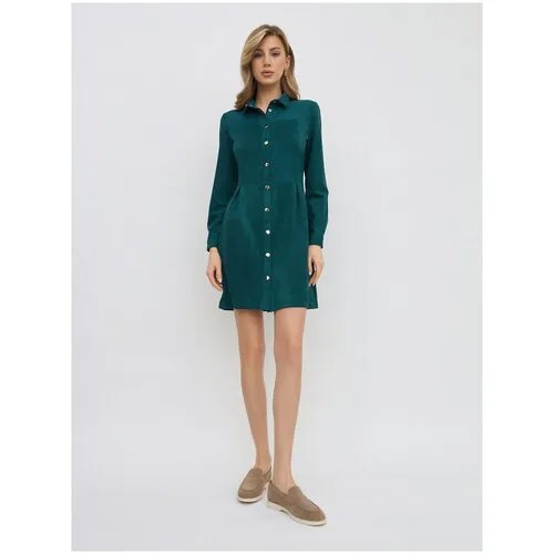 Платье-рубашка Olya Stoforandova, вельвет, полуприлегающее, мини, размер 48, зеленый