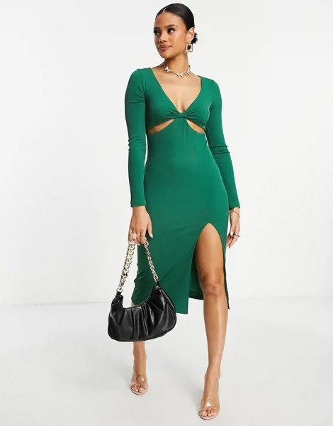 Зеленое платье миди с вырезами Parallel Lines-Зеленый цвет