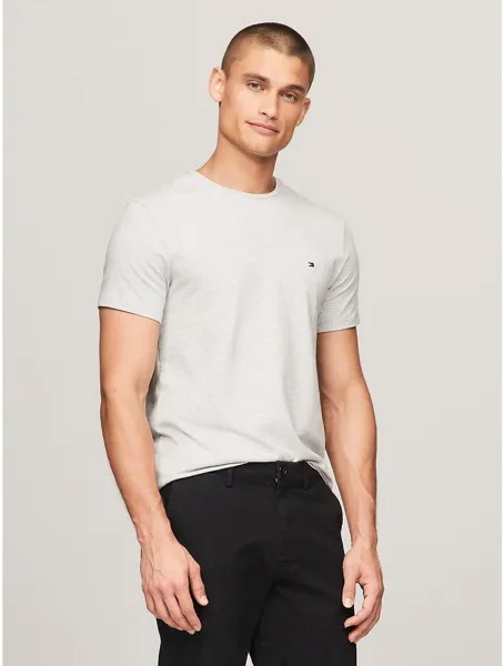 Tommy Hilfiger Мужская однотонная футболка узкого кроя, цвет Grey Heather