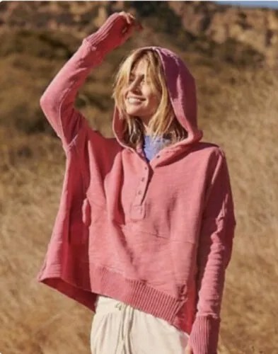Free People однотонный пуловер Honey Dove с капюшоном и карманом в рубчик розового цвета XS НОВИНКА