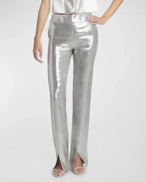 Прямые брюки с зеркальным разрезом спереди и мусселином Giorgio Armani, цвет Silver