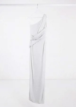 Серебристое платье макси на одно плечо AX Paris-Серебристый