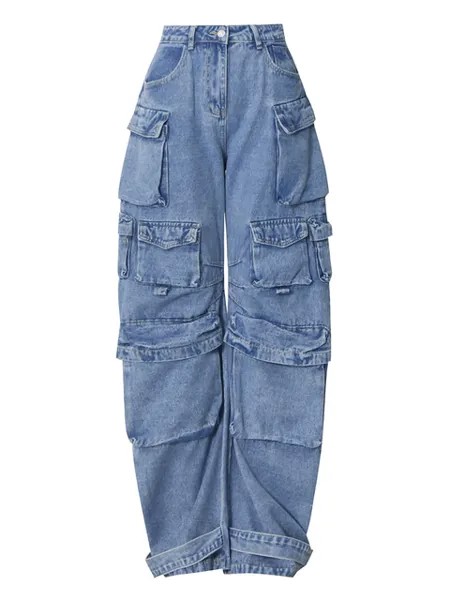 2023 модные стильные лоскутные джинсы на пуговицах с высокой талией, с карманами, Свободные повседневные джинсовые широкие брюки, женские осенние