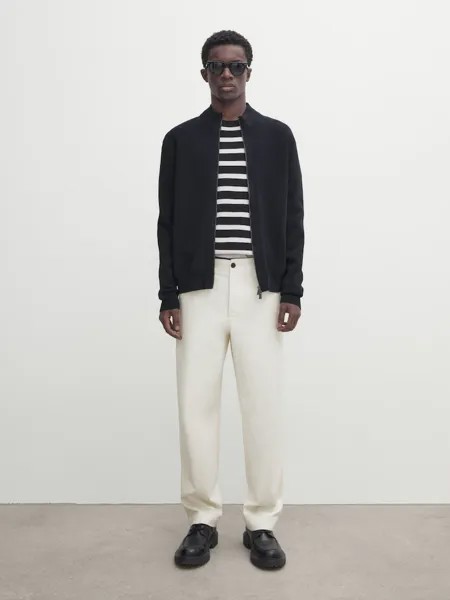 Кардиган миланской вязки с воротником-стойкой и молнией Massimo Dutti, синий