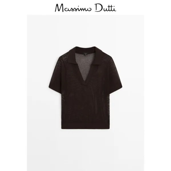 Футболка женская Special Massimo Dutti 2024 с короткими рукавами, темно - коричневый