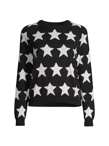Свитер с круглым вырезом Star из хлопка и кашемира Minnie Rose, цвет black star