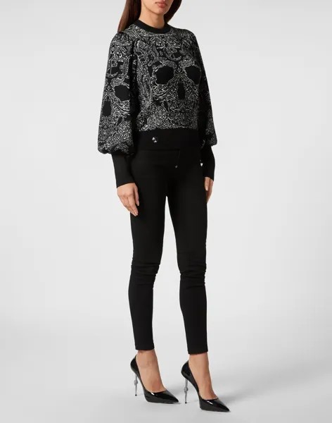 Жаккардовый пуловер с люрексом из шерсти LS, платок с узором пейсли Philipp Plein, цвет Black / Multicolored