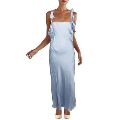 Женское синее атласное вечернее платье-комбинация ASTR the Label с оборками L BHFO 9389