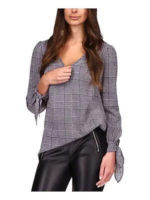 MICHAEL KORS Женская блузка Black Tie в клетку с длинным рукавом и V-образным вырезом XL