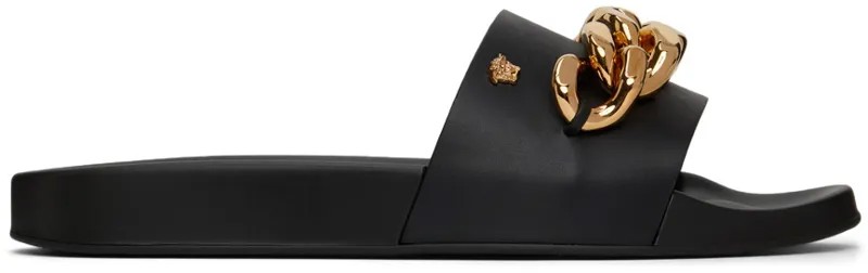 Черные кожаные шлепанцы с цепочкой Medusa Versace