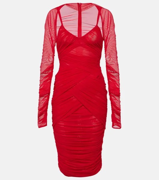 Платье миди из драпированного тюля Dolce&Gabbana, красный