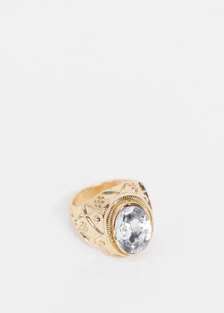 Золотистое кольцо с прозрачным камнем Chained & Able-Золотой
