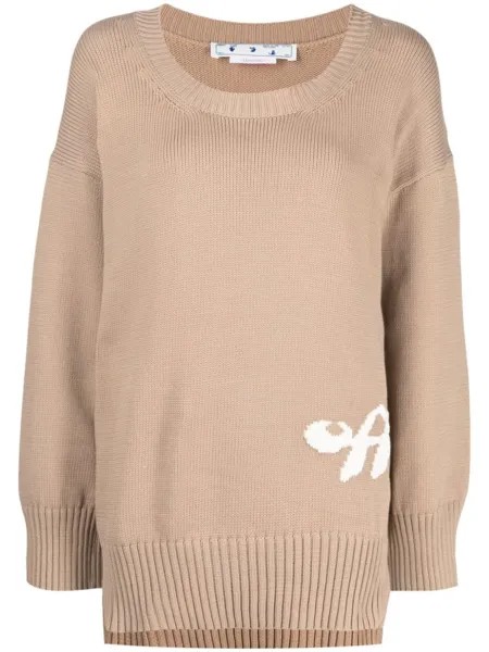 Джемпер в рубчик с логотипом Off-White, коричневый