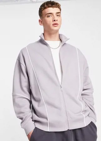 Трикотажная oversized-куртка серого цвета с кантом ASOS DESIGN-Серый