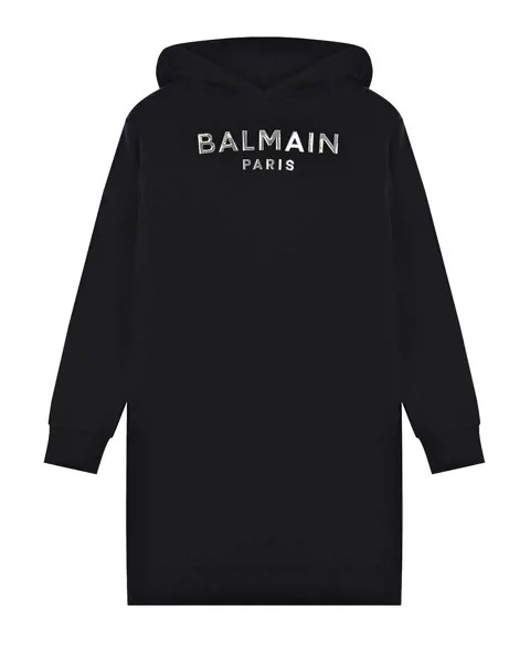 Удлиненная черная толстовка-худи Balmain детская