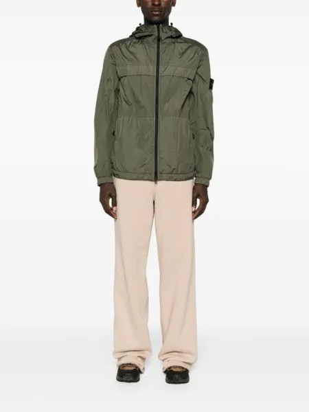 Stone Island ветровка с капюшоном и нашивкой Compass, зеленый