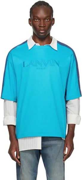 Синяя футболка с боковым бордюром Lanvin