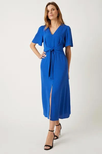 Кобальтовое платье миди с завязкой спереди Wallis, синий