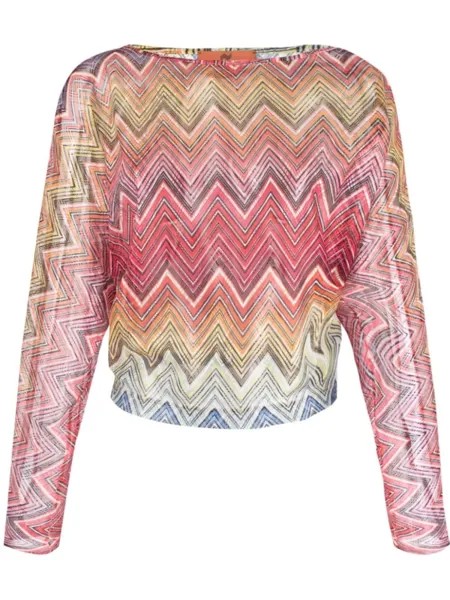 Missoni футболка с длинными рукавами и узором зигзаг, красный