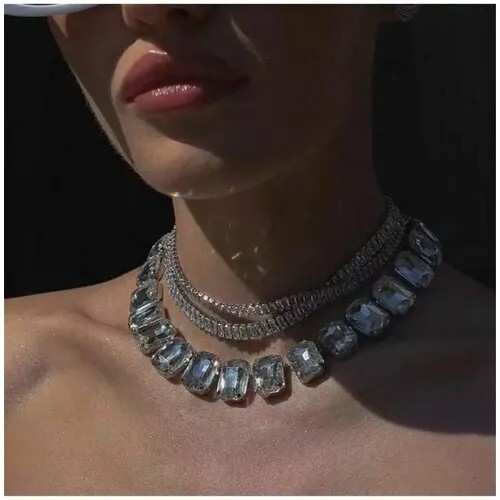 Колье ( Verba ), кристалл, длина 26 см, золотой, бесцветный