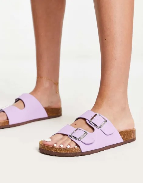 Сиреневые сандалии на плоской подошве с двойной пряжкой French Connection