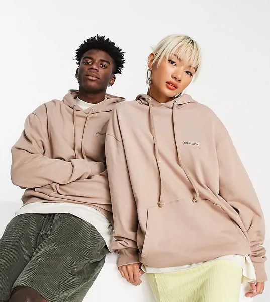 Коричневый oversized-худи с принтом логотипа COLLUSION Unisex-Коричневый цвет