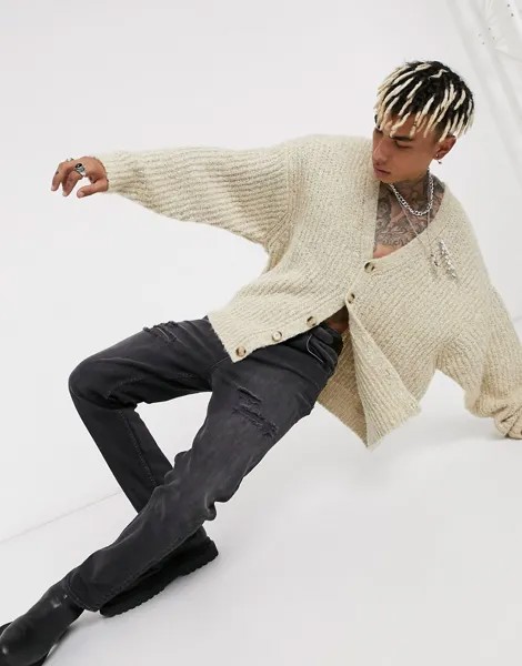 Бежевый oversize-кардиган крупной вязки ASOS DESIGN-Коричневый цвет