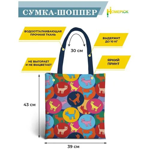 Сумка шоппер Homepick, фактура гладкая, голубой, желтый