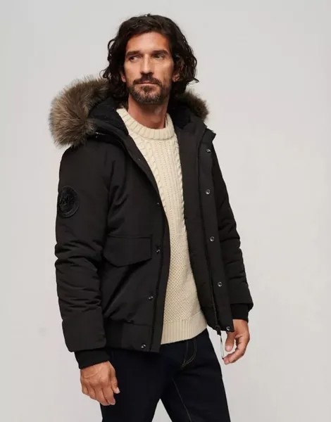 Черная стеганая куртка-бомбер с капюшоном Superdry Everest
