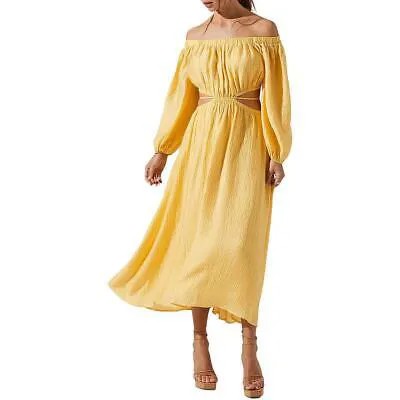 Женское желтое платье макси Cassian ASTR the Label с открытыми плечами M BHFO 2469