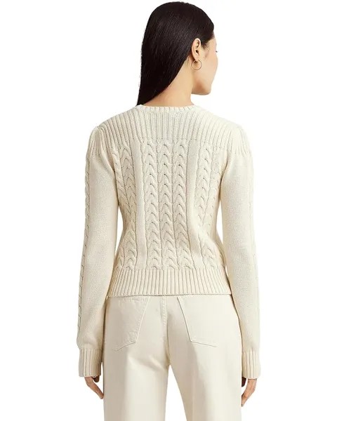 Свитер LAUREN Ralph Lauren Cable-Knit Puff-Sleeve Sweater, цвет Mascarpone Cream
