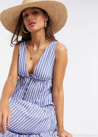 Ярусный сарафан миди в полоску с пуговицами ASOS DESIGN Tall-Мульти