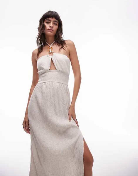 Topshop - Пляжное платье из натурального материала с воротником-халтер и кольцом