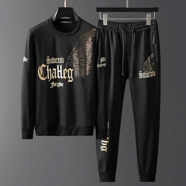 2022 черный мужской комплект из двух предметов с надписью золотые стразы Модный узор зимние спортивные костюмы для мужчин одежда для мужчин