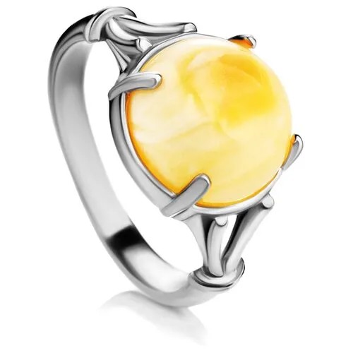 Amberholl Стильное кольцо из натурального медового янтаря в серебре «Шанхай»