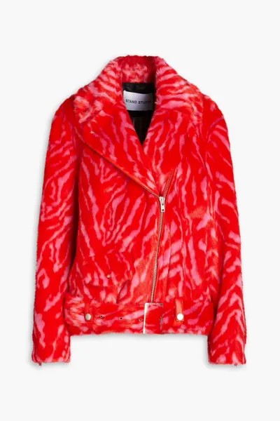 Байкерская куртка Leana из искусственного меха с зебровым принтом Stand Studio, красный
