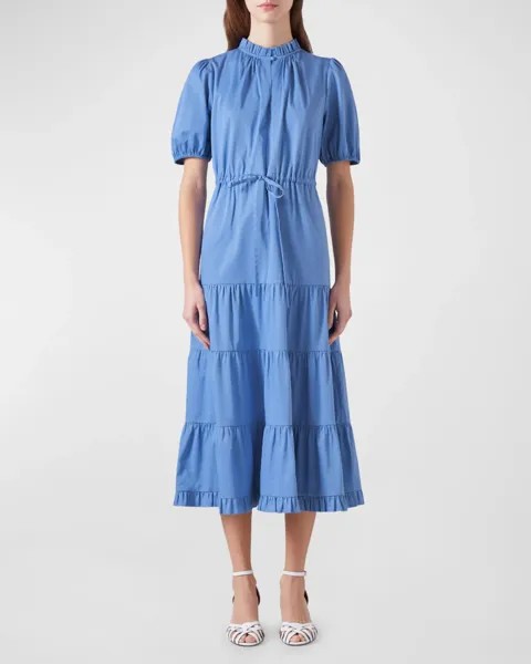 Многоярусное хлопковое платье миди Hedy с оборками LK Bennett, цвет Light Blue