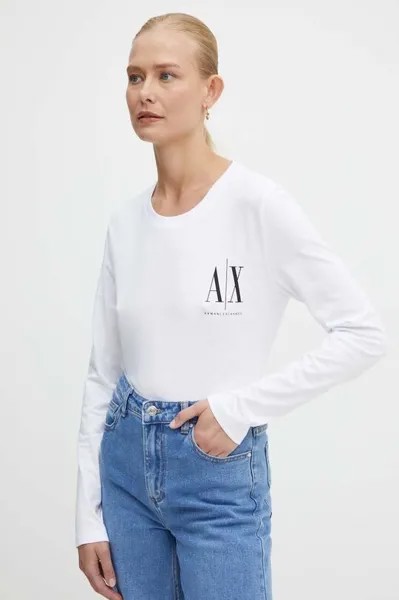 Хлопковая рубашка с длинным рукавом Armani Exchange, белый