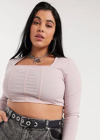 Кроп-топ от комплекта с длинными рукавами New Girl Order Curve-Розовый цвет