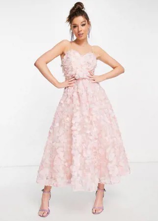 Розовое платье миди с декоративной отделкой в 3D Forever U-Розовый цвет