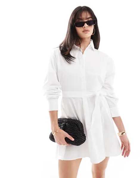 Miss Selfridge – белое платье-рубашка из поплина с поясом
