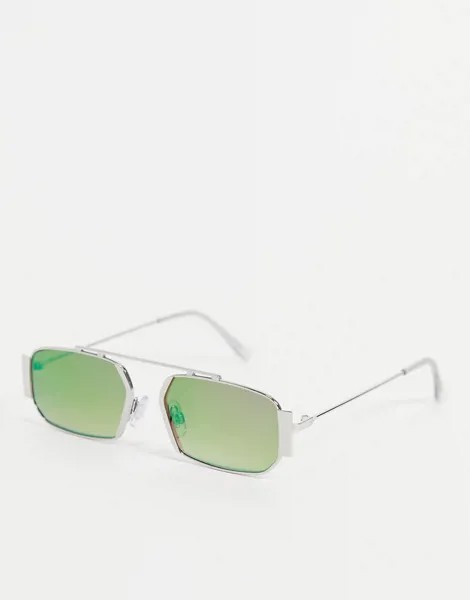 Прямоугольные солнцезащитные очки с разноцветными стеклами в серебристой оправе Jeepers Peepers-Серебристый
