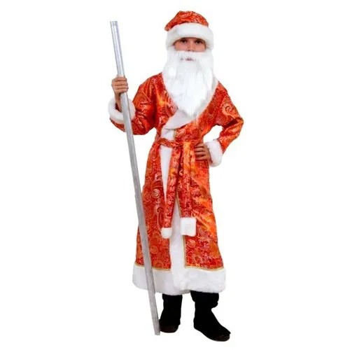 Костюм Дед Мороз детский (шуба, шапка, варежки, кушак, борода), 32 (128 см)