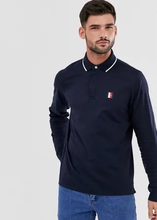 Лонгслив-поло темно-синего цвета узкого кроя с контрастной отделкой Tommy Hilfiger-Темно-синий